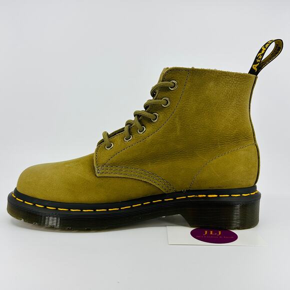 Dr. Martens Women's 101 UB Muted Olive Tumbled Nubuck Leather Ankle Boots Size 7 - Picture 8 of 11